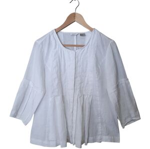 Edward Irish White Linen Peplum Top 3/4 Sleeve Pleated Large PTP 20"